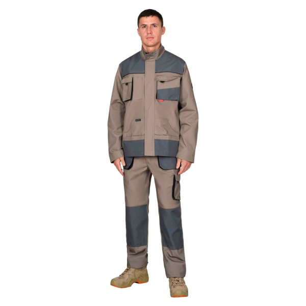 Костюм летний мужской Смесовая, 260 г/м 20% ХБ/80% ПЭ, Сириус-СПБ брюки песочный/серо-зеленый  УТ000018042