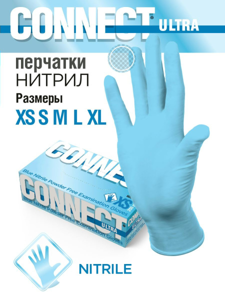 Перчатки нитриловые неопудренные CONNECT ULTRA (1 упаковка - 100 пар)