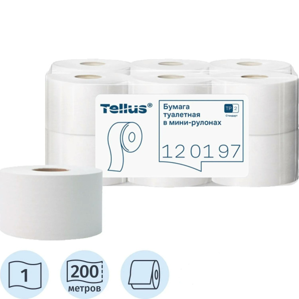 Бумага туалетная д/диспенсера Tellus (Tork) Universal 1-сл (200 м/рулон)